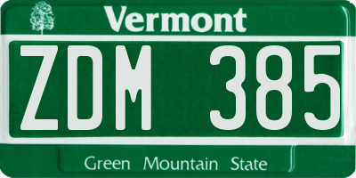 VT license plate ZDM385