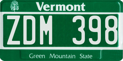 VT license plate ZDM398