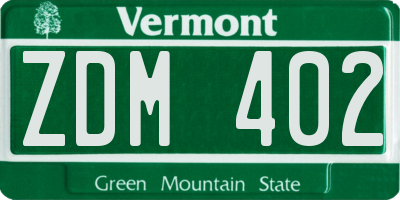 VT license plate ZDM402