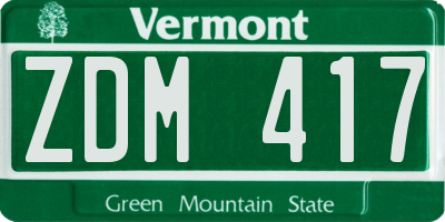 VT license plate ZDM417