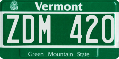 VT license plate ZDM420