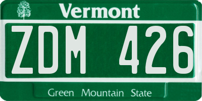 VT license plate ZDM426