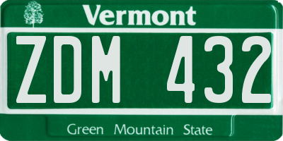 VT license plate ZDM432