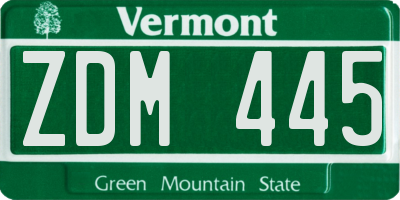 VT license plate ZDM445