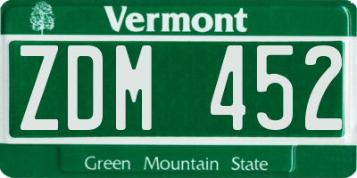 VT license plate ZDM452