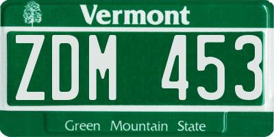 VT license plate ZDM453