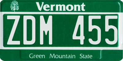 VT license plate ZDM455