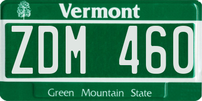 VT license plate ZDM460