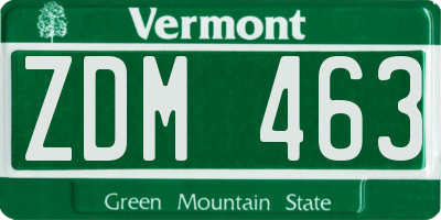 VT license plate ZDM463