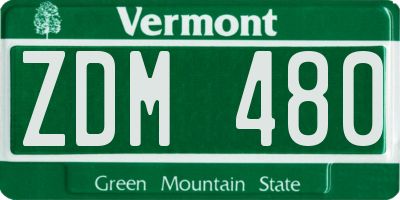 VT license plate ZDM480