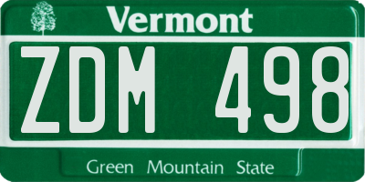 VT license plate ZDM498