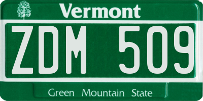 VT license plate ZDM509