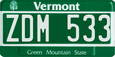 VT license plate ZDM533