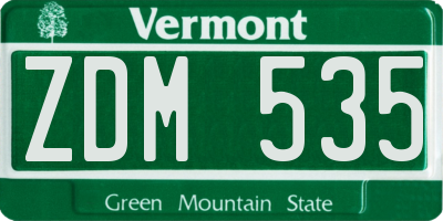 VT license plate ZDM535