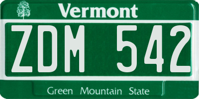VT license plate ZDM542