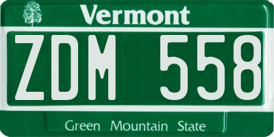 VT license plate ZDM558