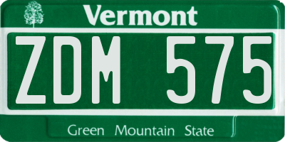 VT license plate ZDM575