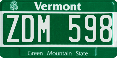 VT license plate ZDM598