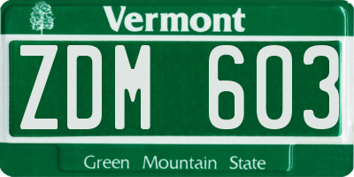 VT license plate ZDM603