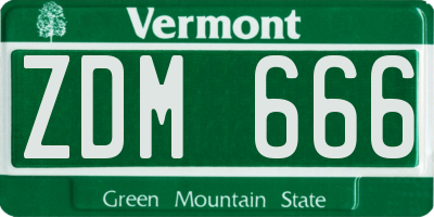 VT license plate ZDM666