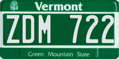 VT license plate ZDM722