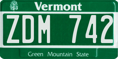 VT license plate ZDM742