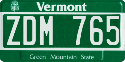 VT license plate ZDM765