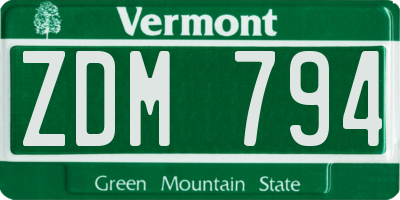 VT license plate ZDM794