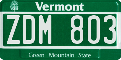 VT license plate ZDM803