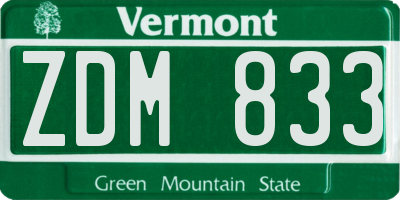 VT license plate ZDM833