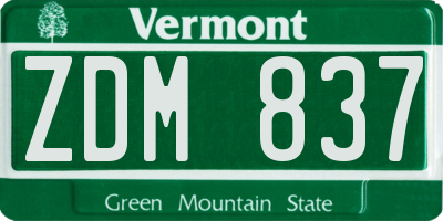 VT license plate ZDM837