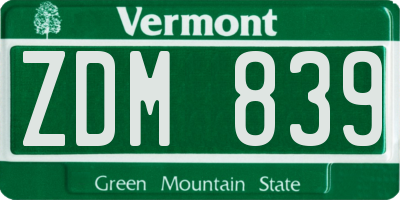 VT license plate ZDM839