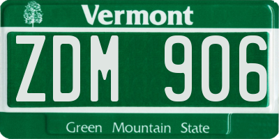 VT license plate ZDM906