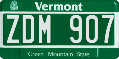 VT license plate ZDM907