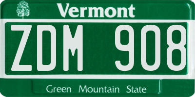 VT license plate ZDM908