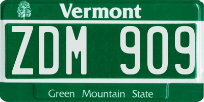 VT license plate ZDM909