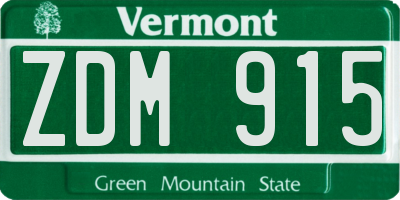 VT license plate ZDM915