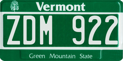 VT license plate ZDM922