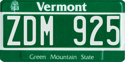 VT license plate ZDM925