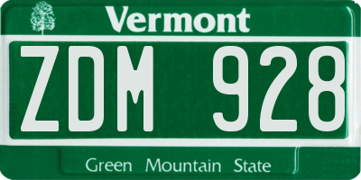VT license plate ZDM928