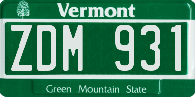 VT license plate ZDM931