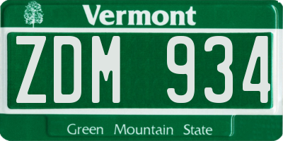VT license plate ZDM934