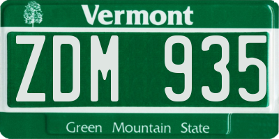 VT license plate ZDM935