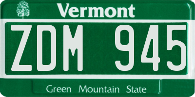 VT license plate ZDM945