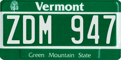 VT license plate ZDM947
