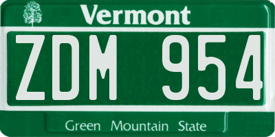 VT license plate ZDM954