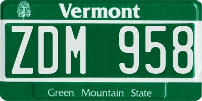 VT license plate ZDM958