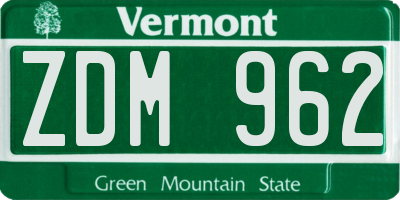 VT license plate ZDM962