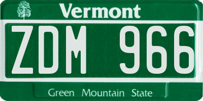 VT license plate ZDM966