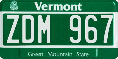 VT license plate ZDM967